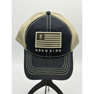 Browning Hat SnapBack Mesh Trucker OSFM Tan Navy Blue